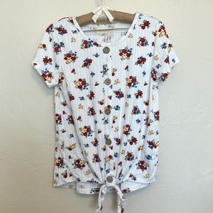 between White Floral Tie Shirt; Size 10/12.